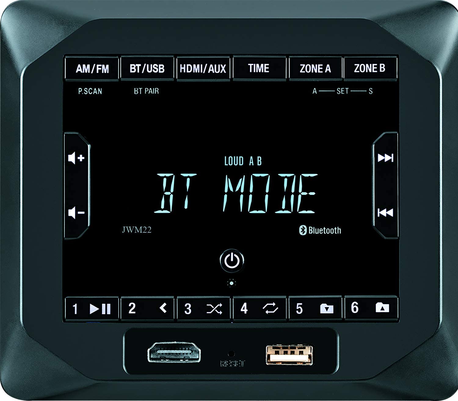 Jensen JWM22 2Speaker Zones AM/FM|BT|HDMI|AUX Cube Wall Mount Stereo, Speaker Output 4X 6 Watt, 30 Station Presets (18FM/12AM),