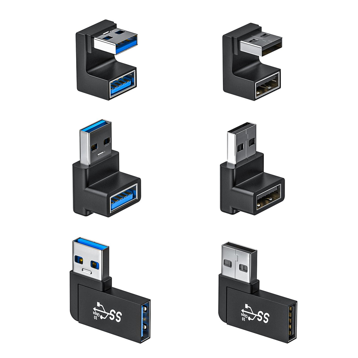 Duhesin 6 Pack 180 Degree & 90 Degree Usb 3.1 Adapter, Left And Right Angle Usb A Male To Female Extender Connector For Pc, Laptop, Usb A Car Charger, Surface Pro 7+, Raspberry Pi And More