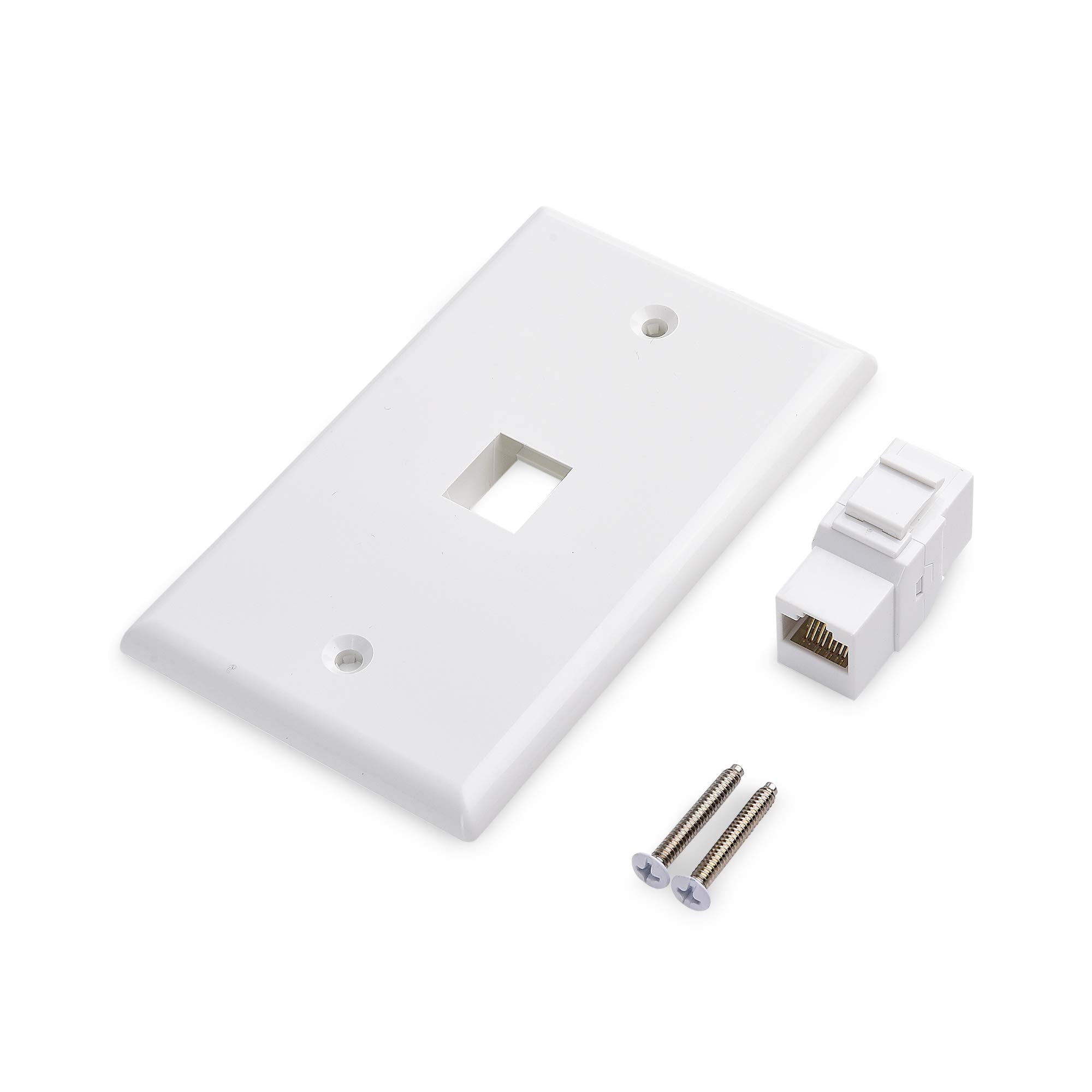 Cable Matters 2 Pack 1 Port Ethernet Wall Plate (Cat6 Wall Plate, Cat5E Ethernet Wall Outlet) In White With White Ethernet Keyst