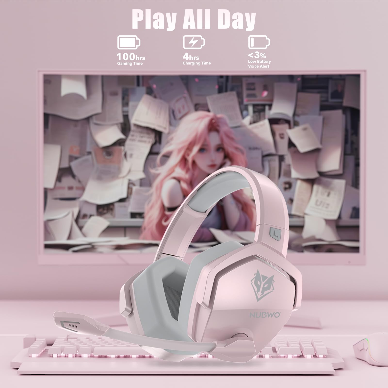 Nubwo G06 Dual Wireless Gaming Headset With Mic For Ps5, Ps4, Pc, Mobile, Switch: 2.4Ghz Wireless + Bluetooth   100 Hr Battery