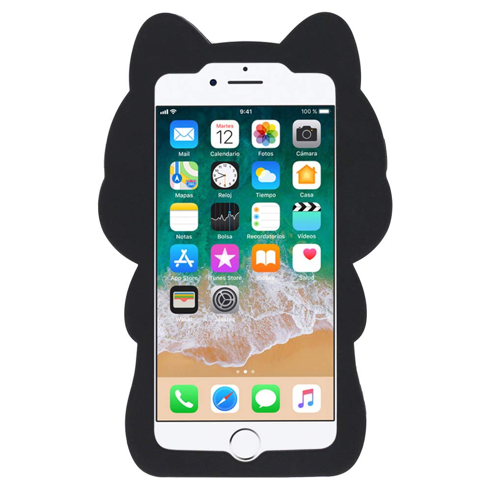 Yonocosta Cute Iphone Se 2022 Case, Iphone Se 2020 Case, Iphone 7 Case, Iphone 8 Cases, Funny Kawaii Big Eye Black Cat Kitty 3D