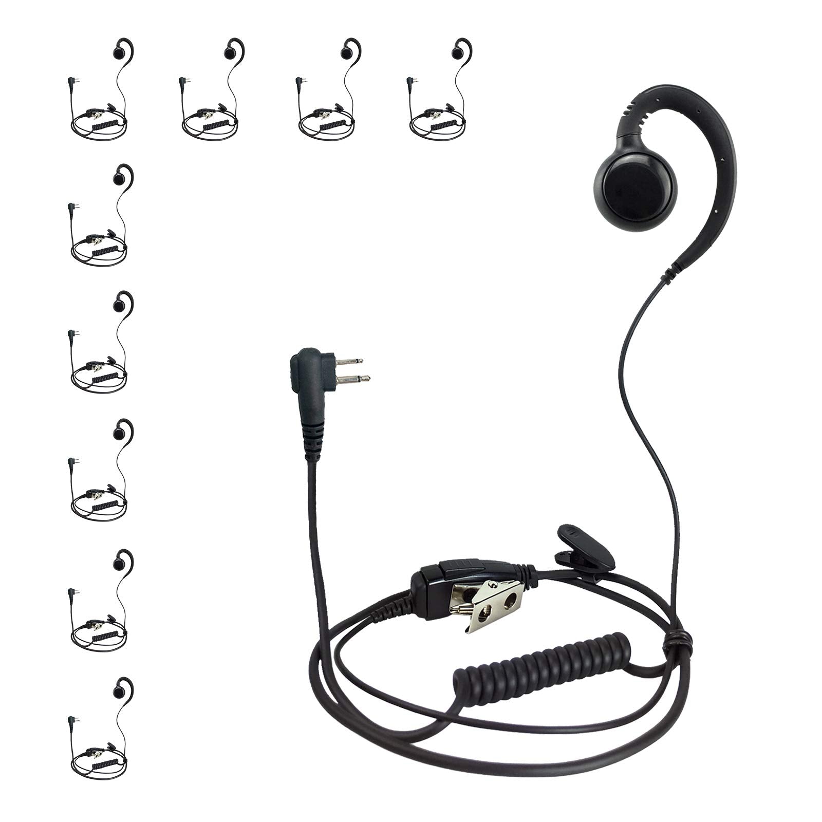 Promaxpower [10 Pack] 1 Wire C Shape Swivel Earpiece Headset With Ptt Button Mic For Motorola Two Way Radio Walkie Talkies Cp100