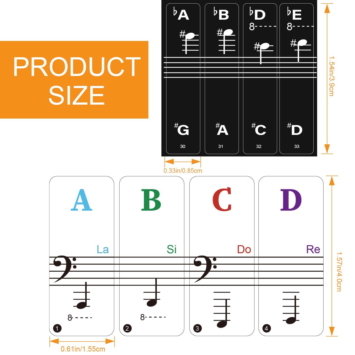Piano Keyboard Stickers With Piano Chord Chart Poster, Removable Colorful Piano Keyboard Note Labels For 88/61/54/49 Key, Transp