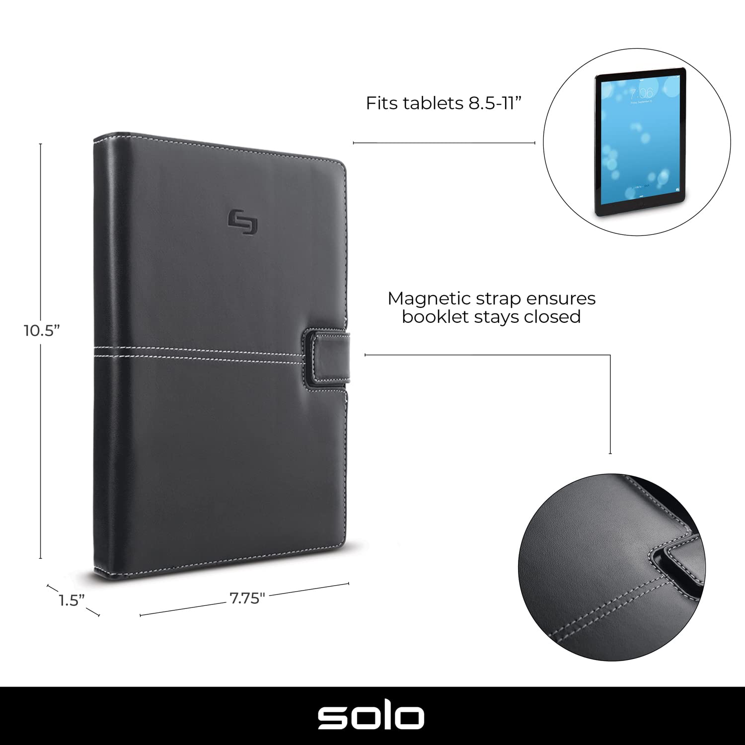 Solo New York Summit Universal Tablet Case For 8.5 Inch To 11 Inch Tablets, Black