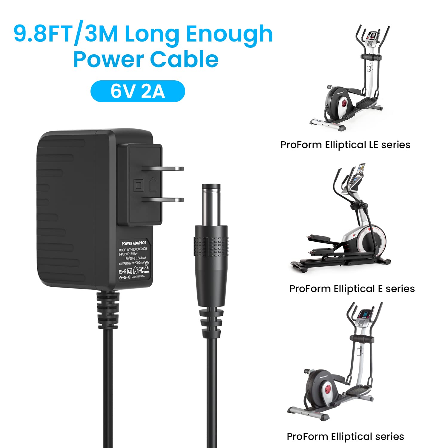 Nfgekt 6V 2A Power Supply Adapter For Proform Elliptical Smart Strider 480 490 500 600 Le, 390 395 475 510 E, 510Ex, 400 700 Car