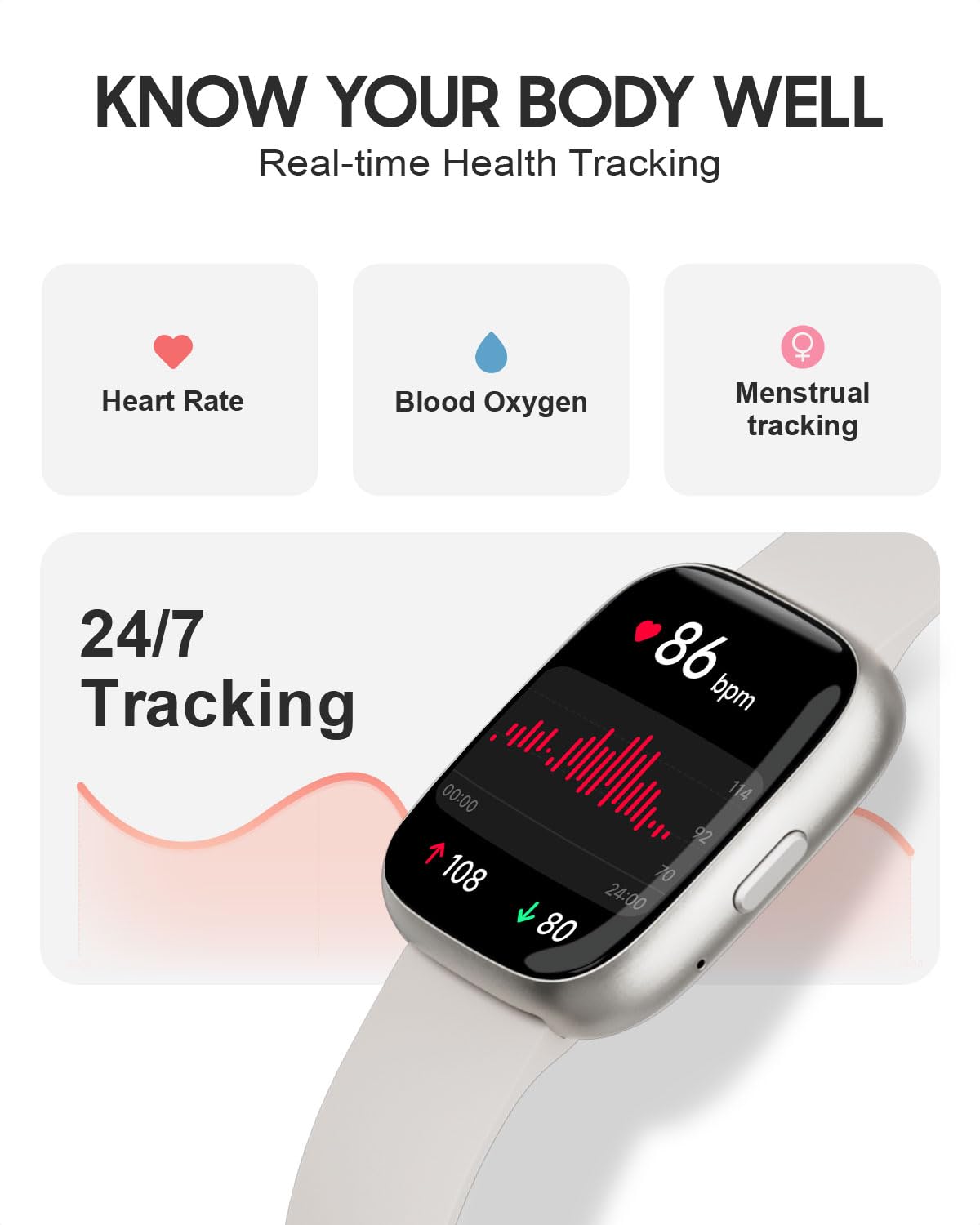 Toobur Smart Watch For Women, 1.83'' Fitness Tracker Watch With Heart Rate/Step Tracker/Pedometer/Sleep, Ip68 Waterproof Smartwa