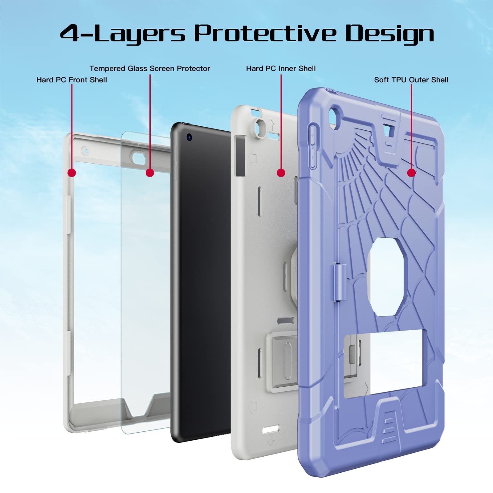 Tsqqst Ipad 10.2 Case For Kids With Pencil Holder 2021 2020 2019 | Ipad 9Th Generation Case With Glass Screen Protector+Stand |