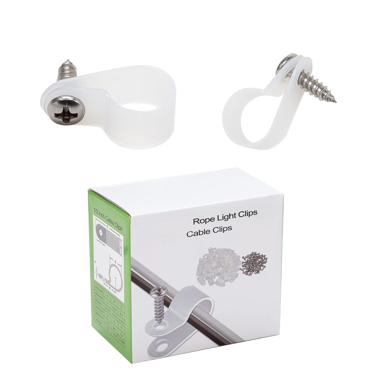 100 Pack 1/2 Inch Rope Light Clips P Style Rope Light Mounting Clips With Stainless Steel Screws, Cable Clips Wire Clamp For Wir