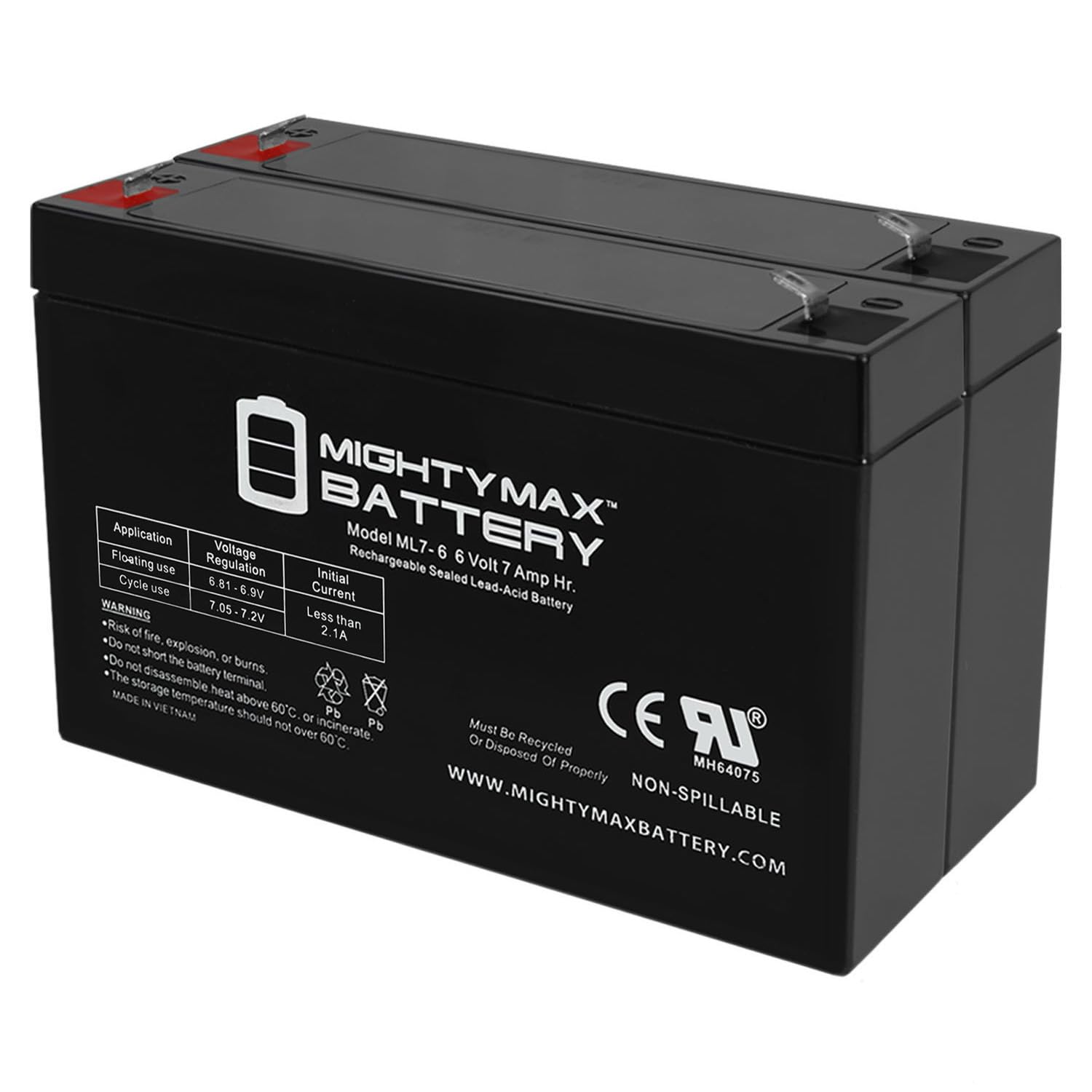 Mighty Max Battery ML7-6 6V 7AH SLA Battery F1 Terminal - PACK OF 2