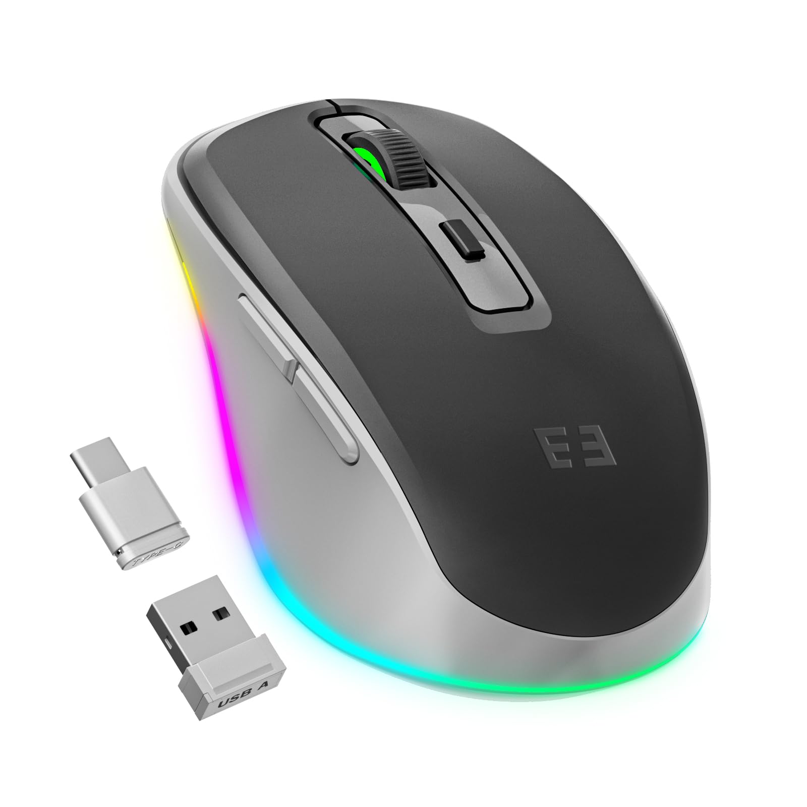 Seenda Wireless Mouse, Type C Mouse With Jiggler   Light Up Usb C Mouse, Usb&Type C Receiver, Build In Jiggler Mover Compatible With Macbook,Ipad,Windows Tablet/Laptop/Computer, Grey