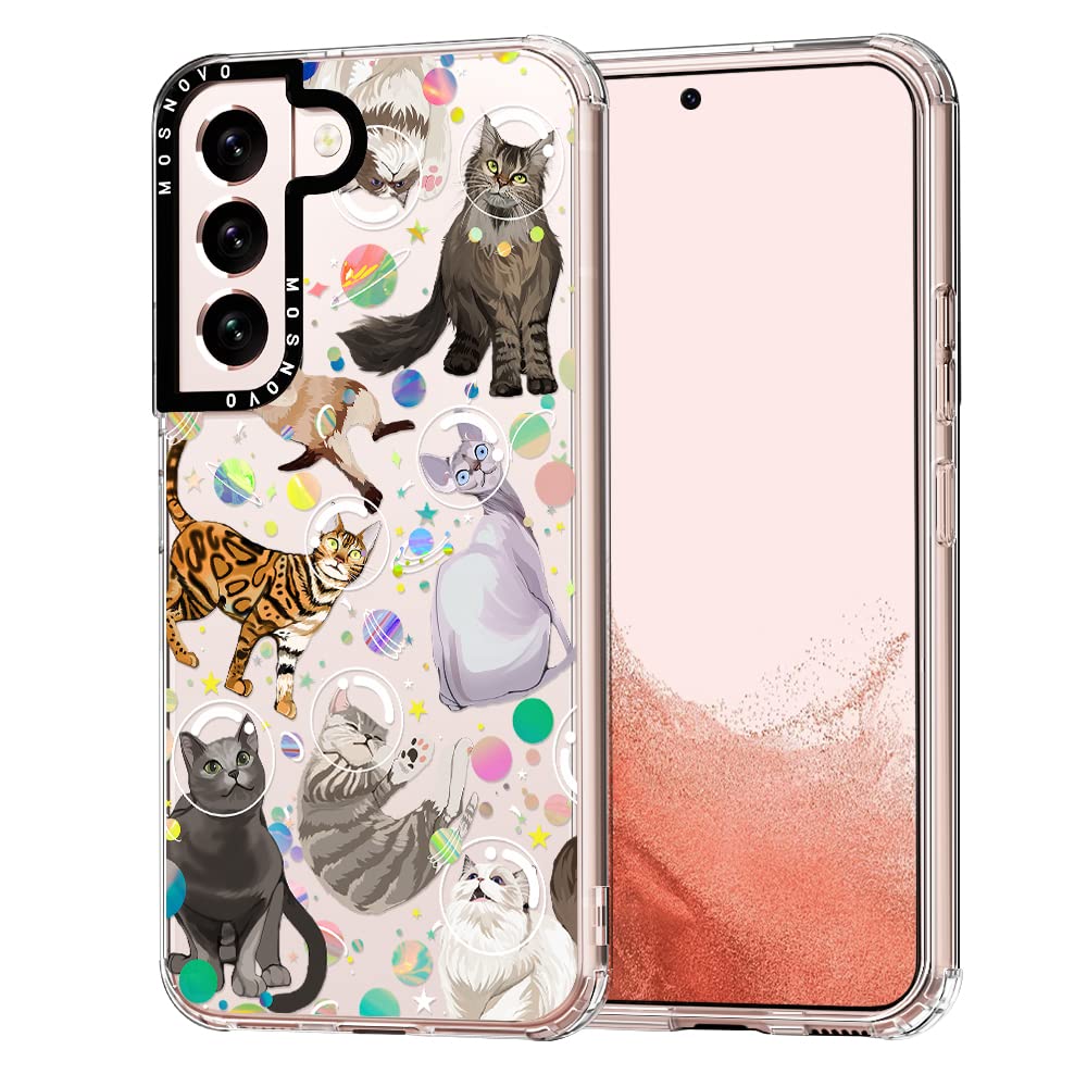 Mosnovo Galaxy S22 Case, Astro Space Cat Clear Design Transparent Plastic Hard Back Case With Tpu Bumper Protective Case Cover F