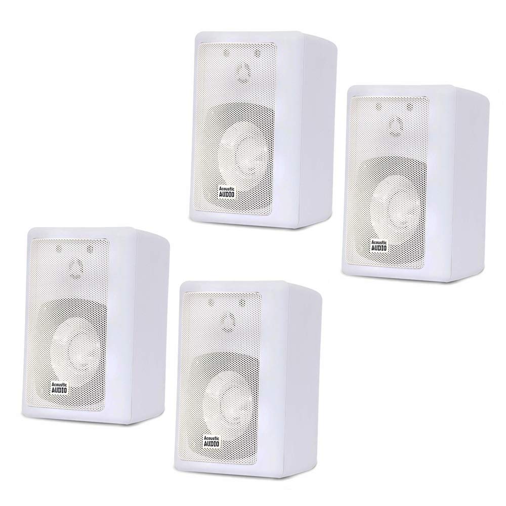 Acoustic Audio 151W Indoor Outdoor 2 Way Speakers 1200 Watt White 2 Pair Pack 151W 2Pr