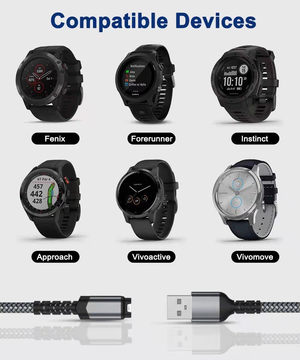 Itramax Garmin Watch Charger Cable 4Ft 2Pack,Braided Garmin Fenix Charging Cord For Fenix 8 7 7X 7S 6 E Solar,Forerunner 965 955 265 255 245 165 55 45,Venu 3 Sq,Instinct,Vivoactive 5 4,Epix Pro,Tactix