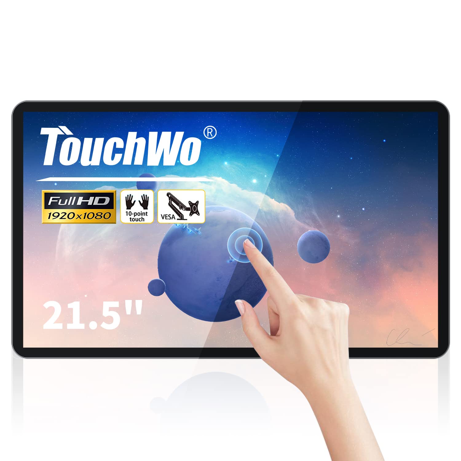 TouchWo Capacitive Multi-Touch Screen Industrial Monitor, 16:9 Display, Built-in Speakers, USB, VGA, DVI & HD-MI Ports, Digital