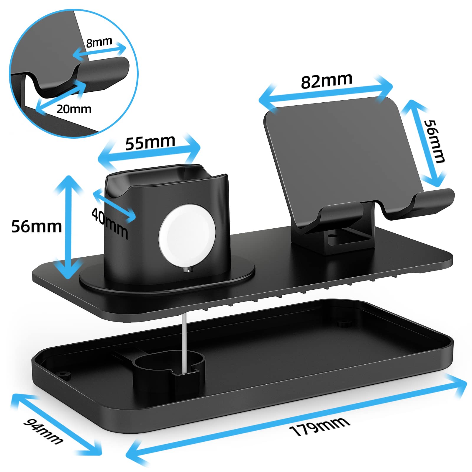 180Rotation Phone Charger Stand Holder,3In1 Charger Dock, Charging Stand For Apple Iwatch/Airpods/Ipad And Most Smartphones (Bla