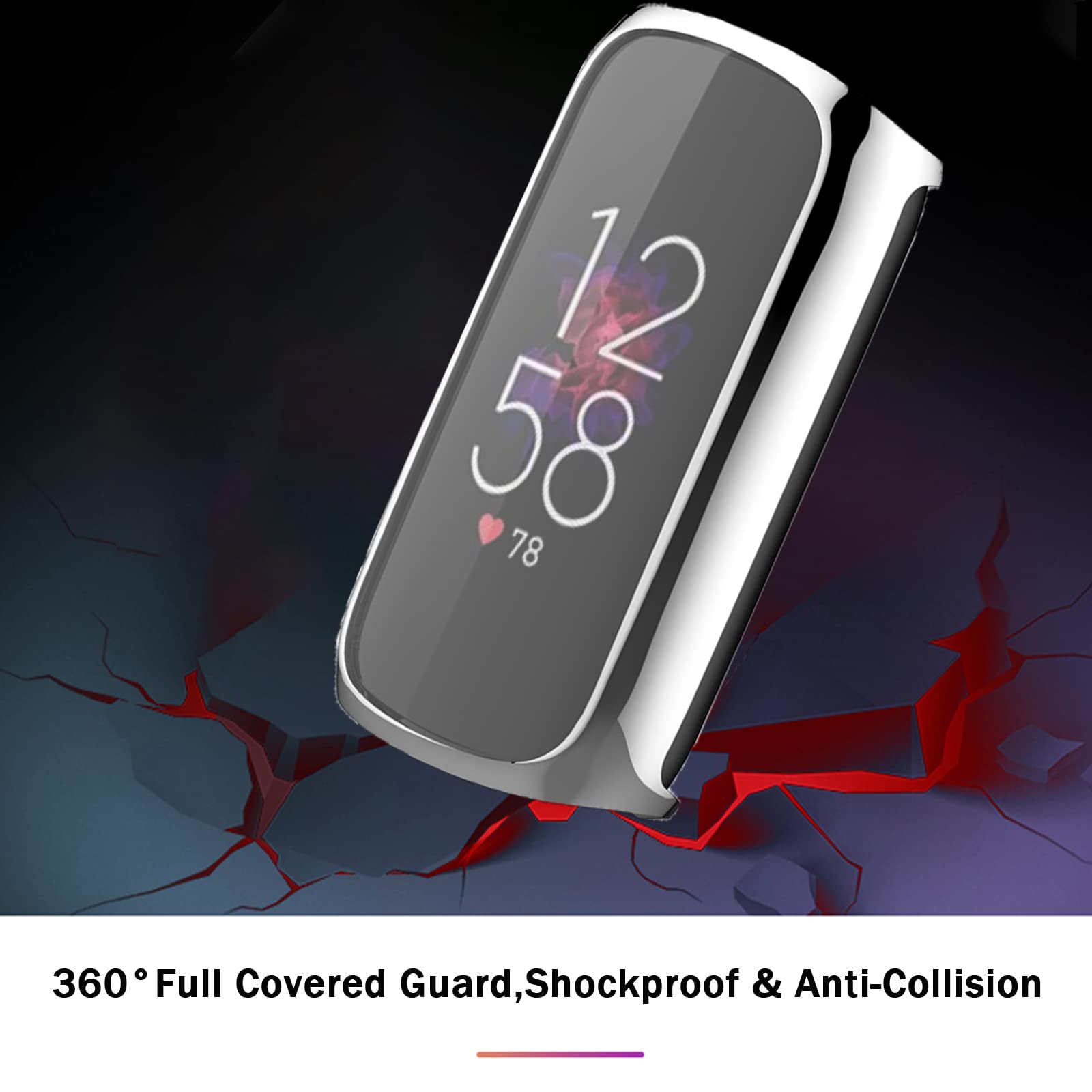 Ninki Compatible Fitbit Luxe Screen Protector Silver Case,Full Coverage Soft Tpu Cover Protector Bumper Case For Fitbit Luxe/Fit