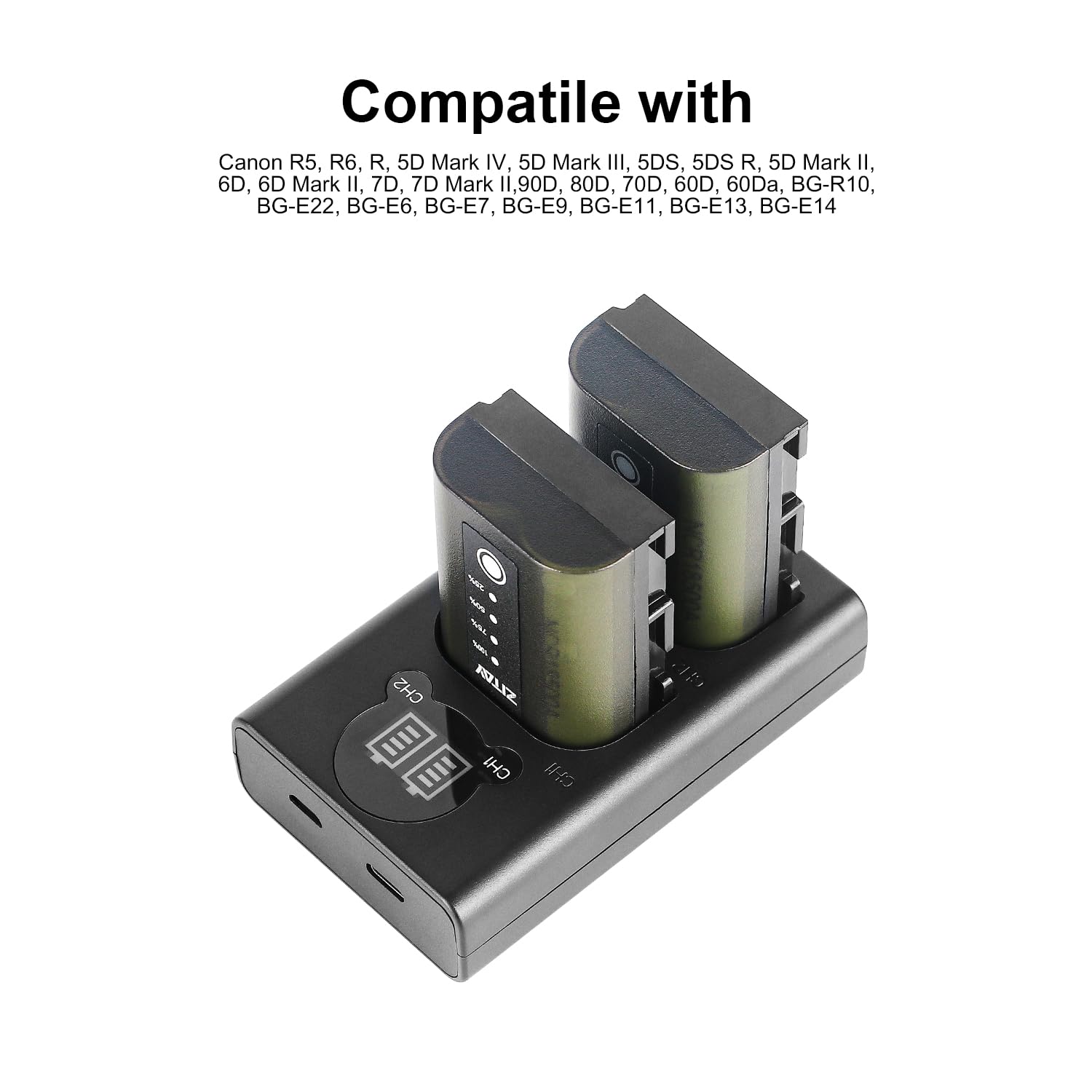 Zitay 2Pack Lp E6Nh Battery With Charger Dock Kit For Canon Eos R7 R5 R6 R6 Ii R, 5Div, 6Dii, 7Dii, 80D, 90D