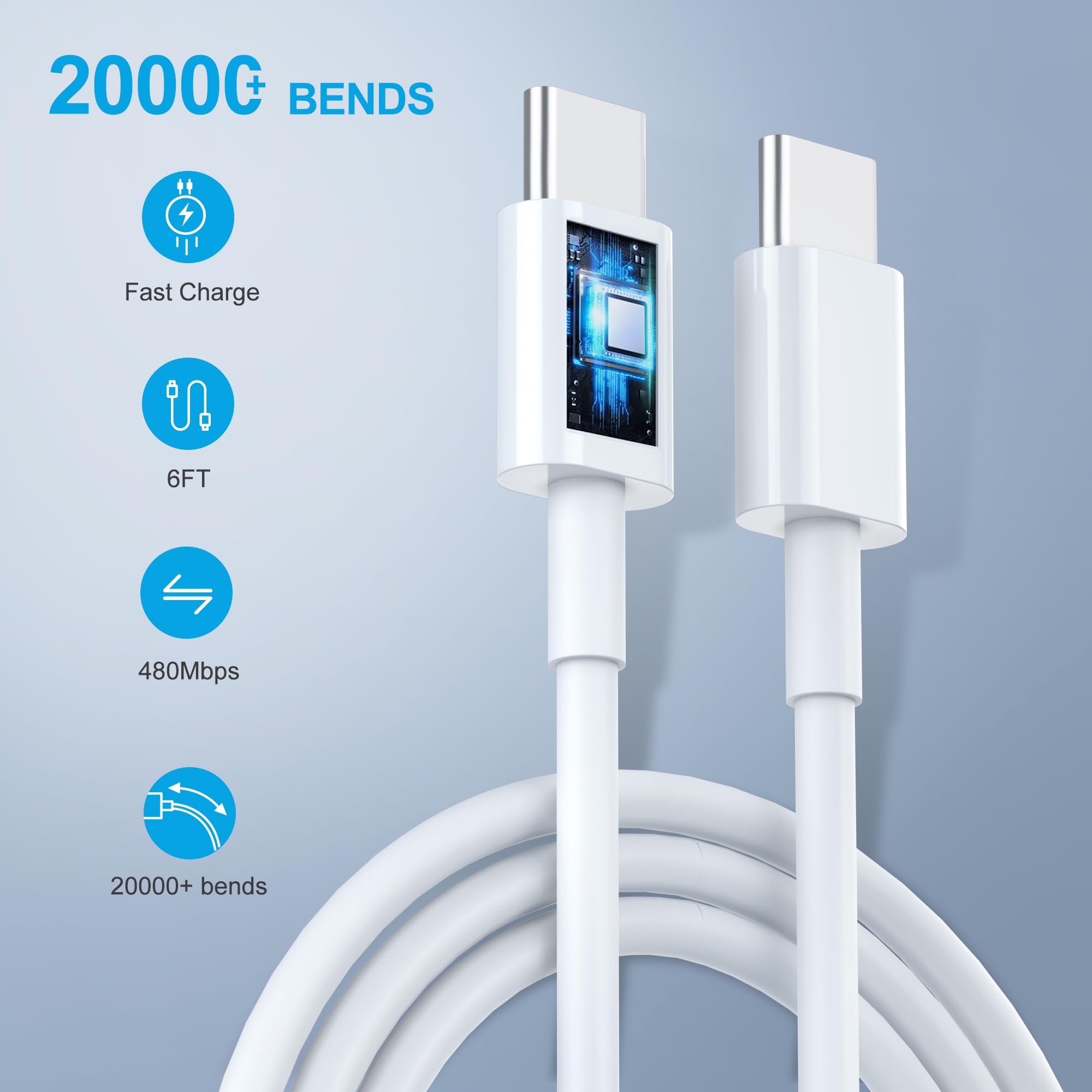 Jozashon Iphone 15 Charger Fast Charging, 2 Pack 6Ft Long Usb C To C Fast Charging Cable Cord With C Chargers Fast Charging Bloc