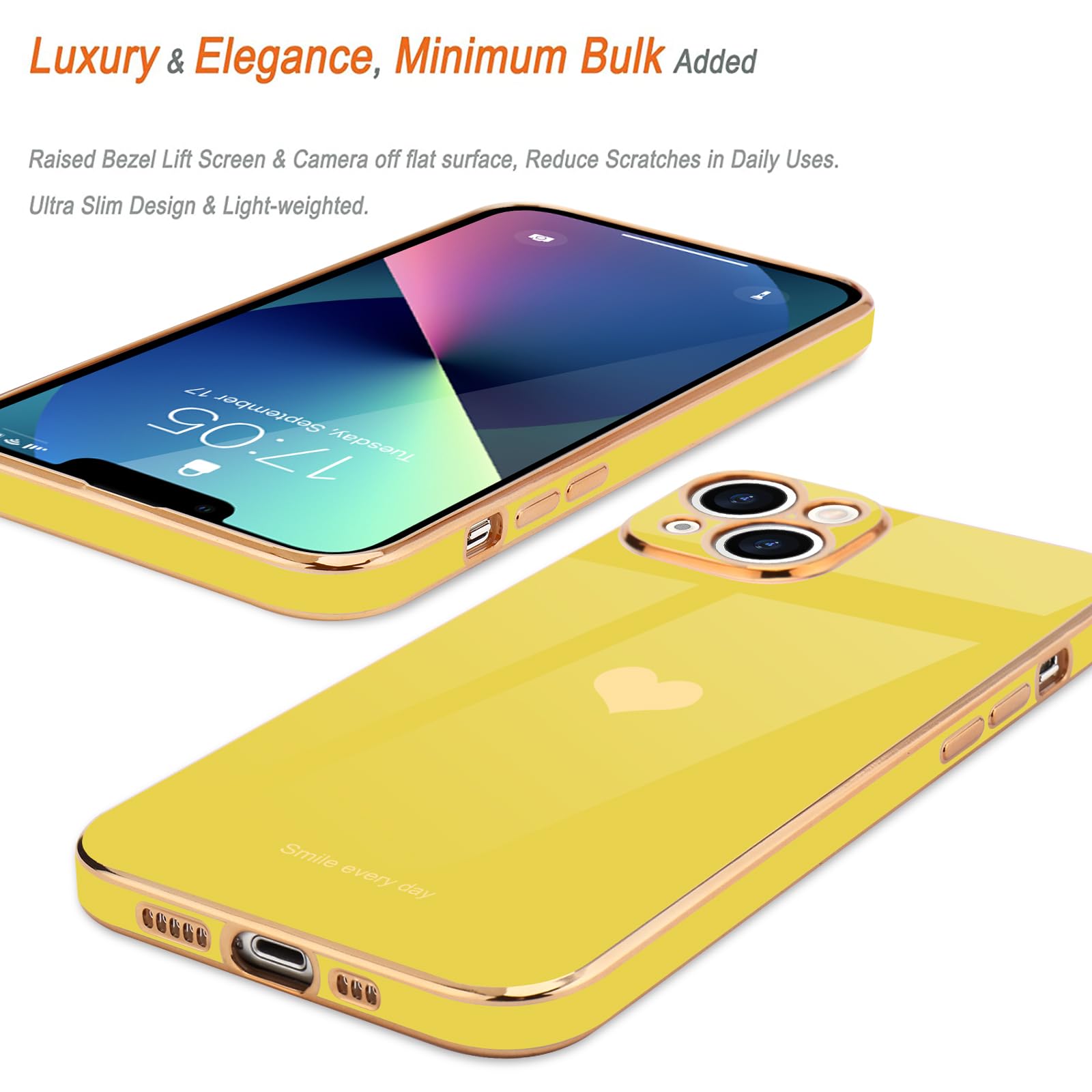 Teageo Compatible With Iphone 13 Case For Women Girl Cute Love Heart Luxury Bling Plating Soft Back Cover Raised Full Camera Pro