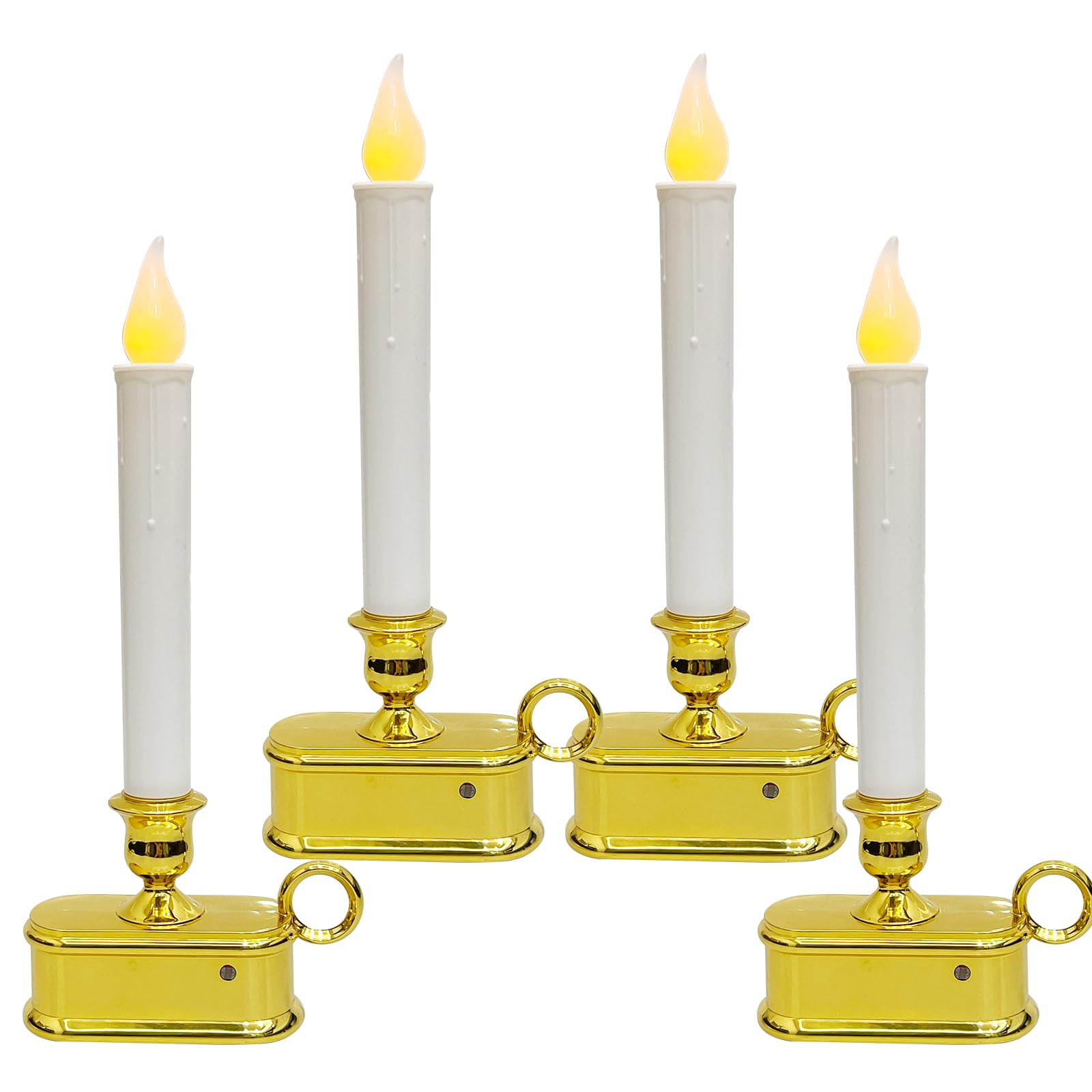 Set Of 4 Battery Operated Led Window Candles, Dusk To Dawn Light Sensor, Flicker Flame Christmas Window Candles With Gold Base,