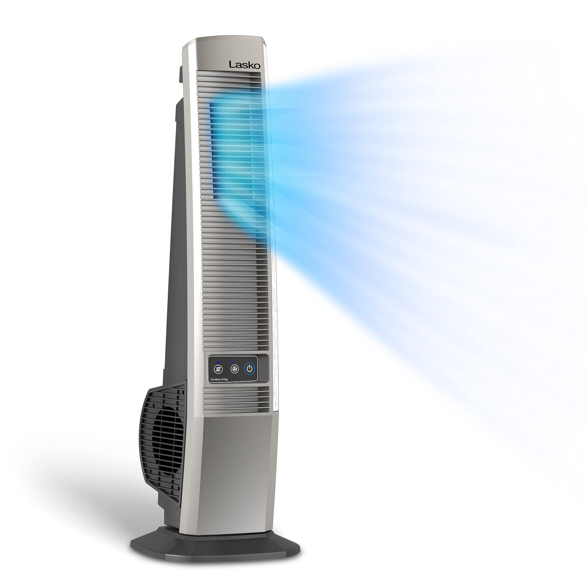Lasko Outdoor Living Oscillating Tower Fan, for Decks, Patios and Porches, 10 Foot Power Cord, 4 Refreshing Speeds, 42, Grey, YF