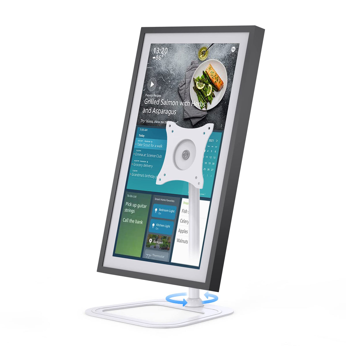 Almoz Swivel And Tilt Stand For Echo Show 15, Metal Show 15 Mount With Stable Big Base, Raise Up To 10'' From Desk, Easy To Asse