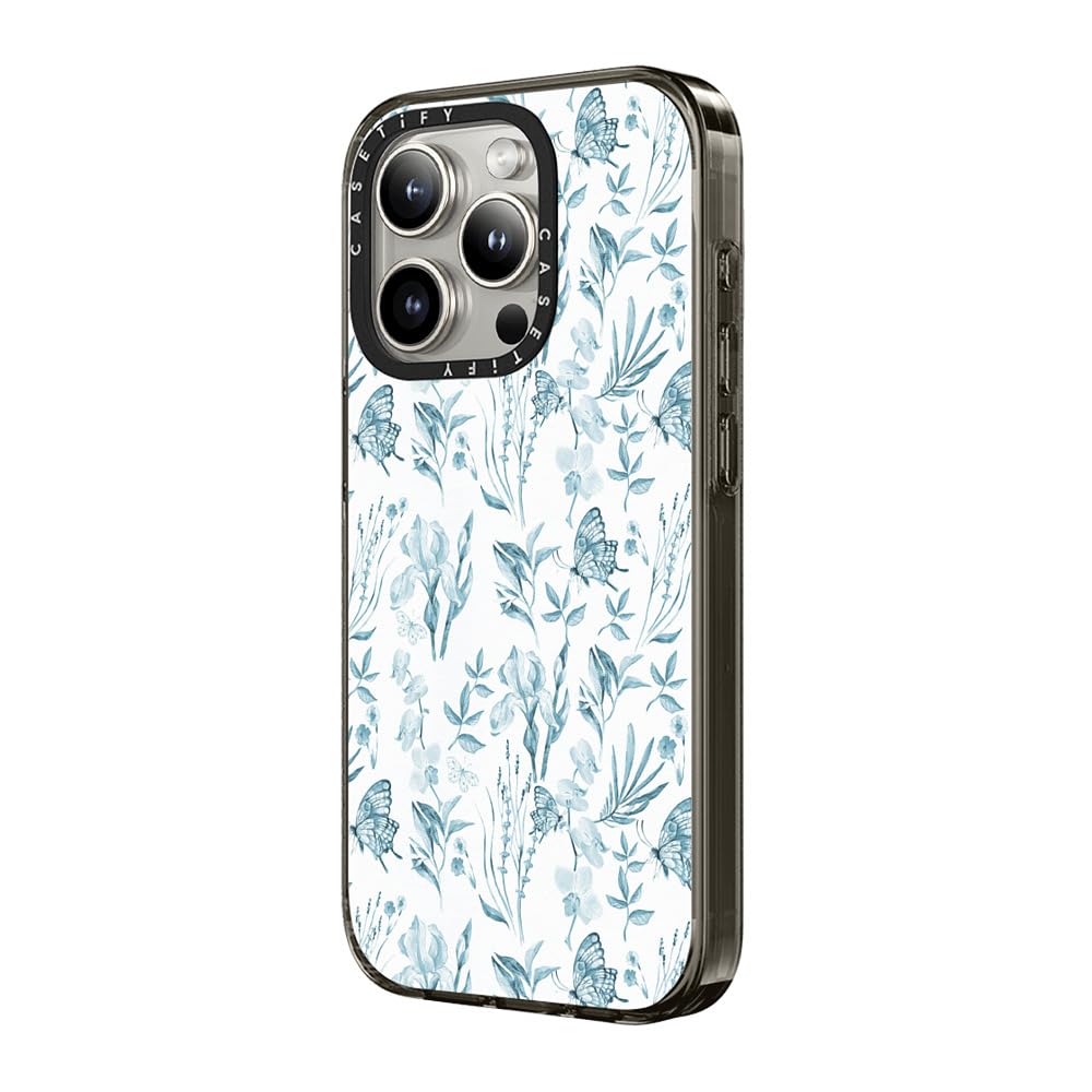 Casetify Compact Case For Iphone 15 Pro [2X Military Grade Drop Tested / 4Ft Drop Protection]   Elegant Pastel Blue Vintage Butt