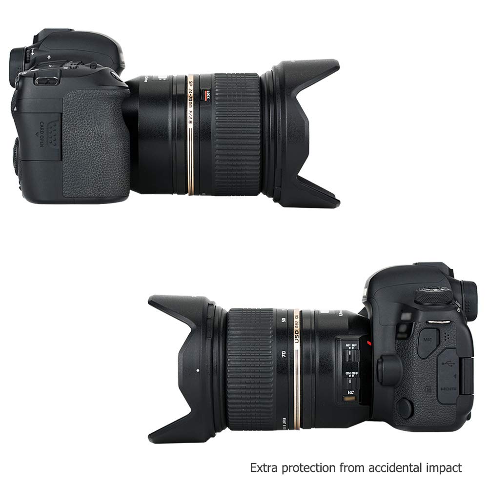 JJC Reversible Lens Hood for Tamron SP 24-70mm f/2.8 Di VC USD HA007 Replacement ABS Black