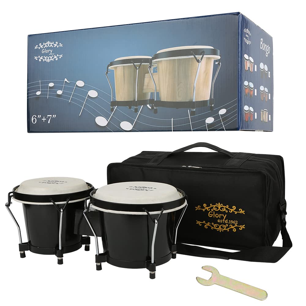 Glory Bongo Drums 6    and 7    Wood Percussion Instrument Bongos with bag and tuning Key,Red