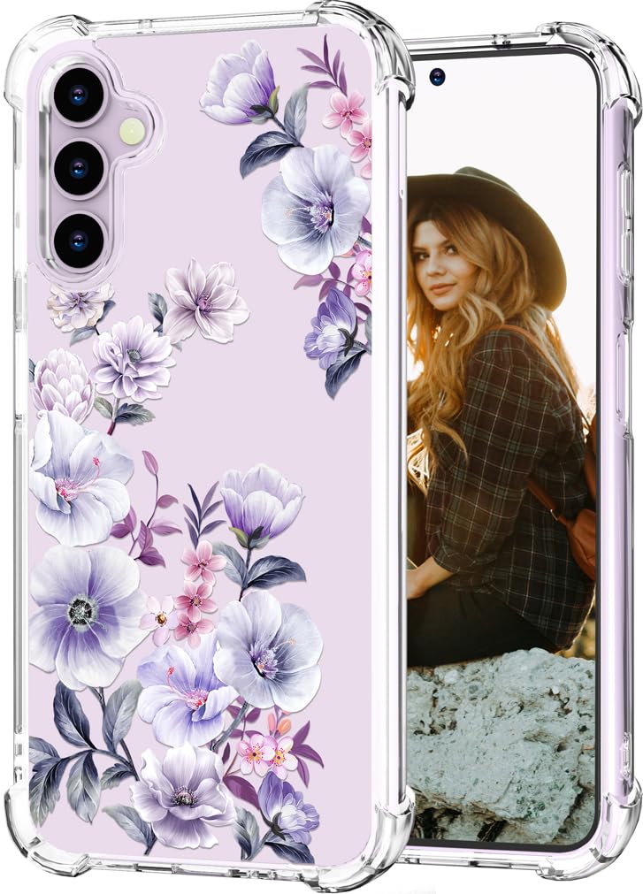 Hungo Compatible With Samsung Galaxy S23 Case Floral Flower Cute Clear Design, Girly For Women Girls Floral Transparent Pink Ane