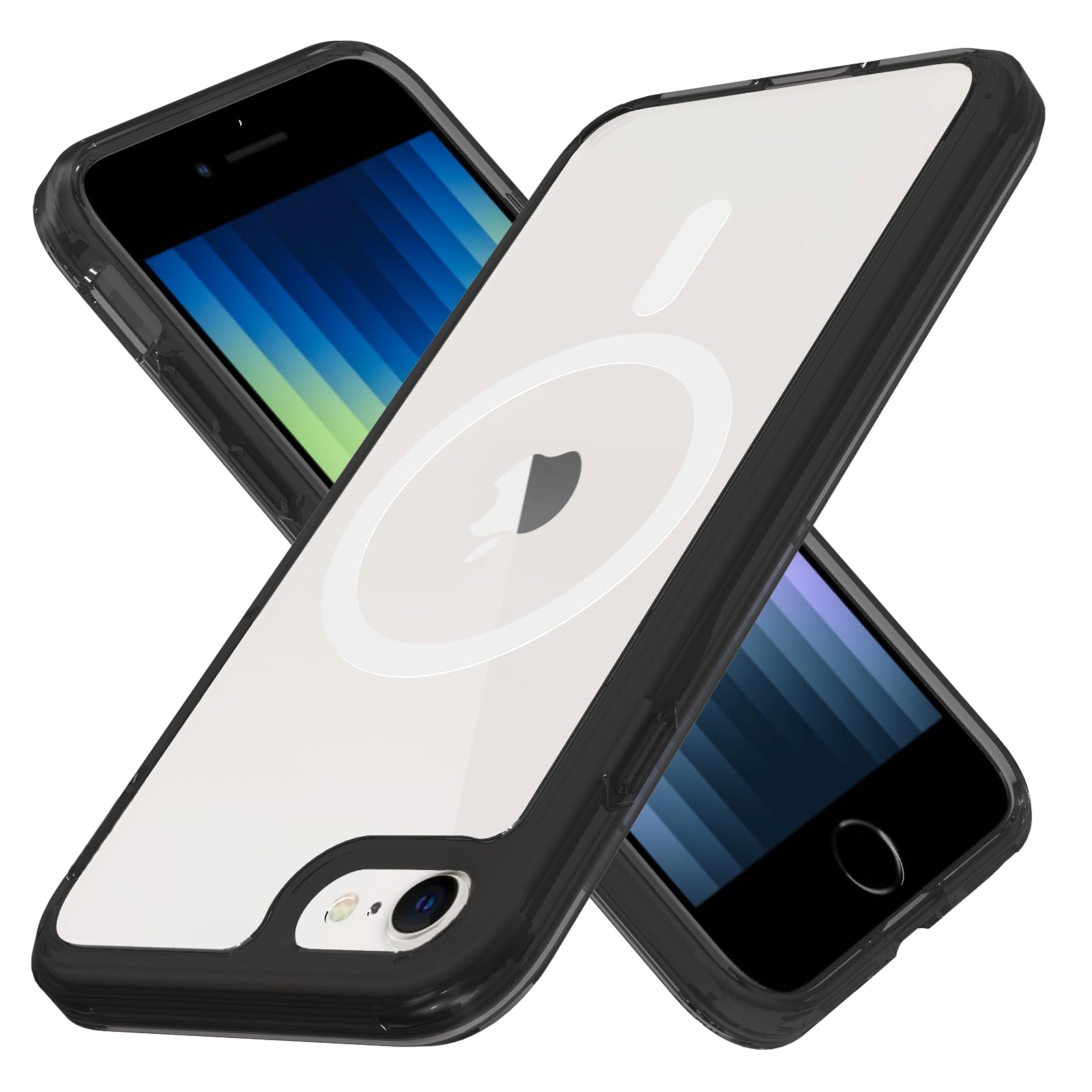Magnetic For Iphone Se Case 2022/2020,Iphone 8/7 Case,Shockproof Anti Scratch Clear Thin Slim Phone Case.Black & White Magnetic