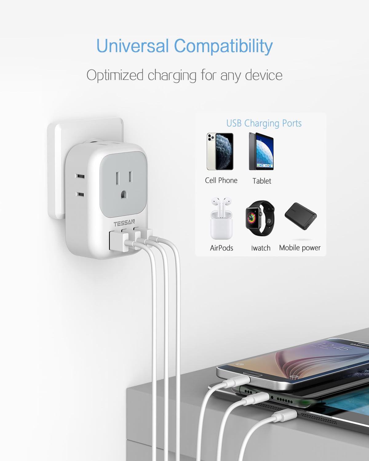 Tessan European Travel Plug Adapter 2 Pack, Us To Europe Power Adapter With 4 Outlets And 3 Usb, International Euro Charger Adap