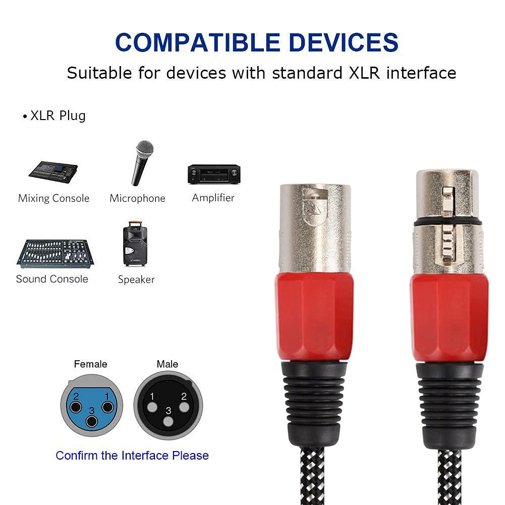 Kinxiyu Xlr Cable 6 Ft/4 Pack, Microphone Cable 3 Pin Nylong Braided Balanced Xlr Male To Xlr Female Heavy Duty Mic Patch Cords