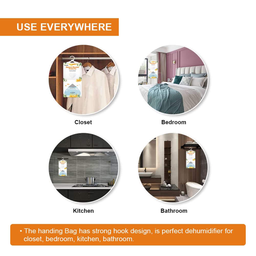 Canager Hanging Moisture Absorber, Jasmine Calendula Moistureproof Hanging Bag,Dehumidifier Bag (8 Packs) Hanging Closet Dehumid