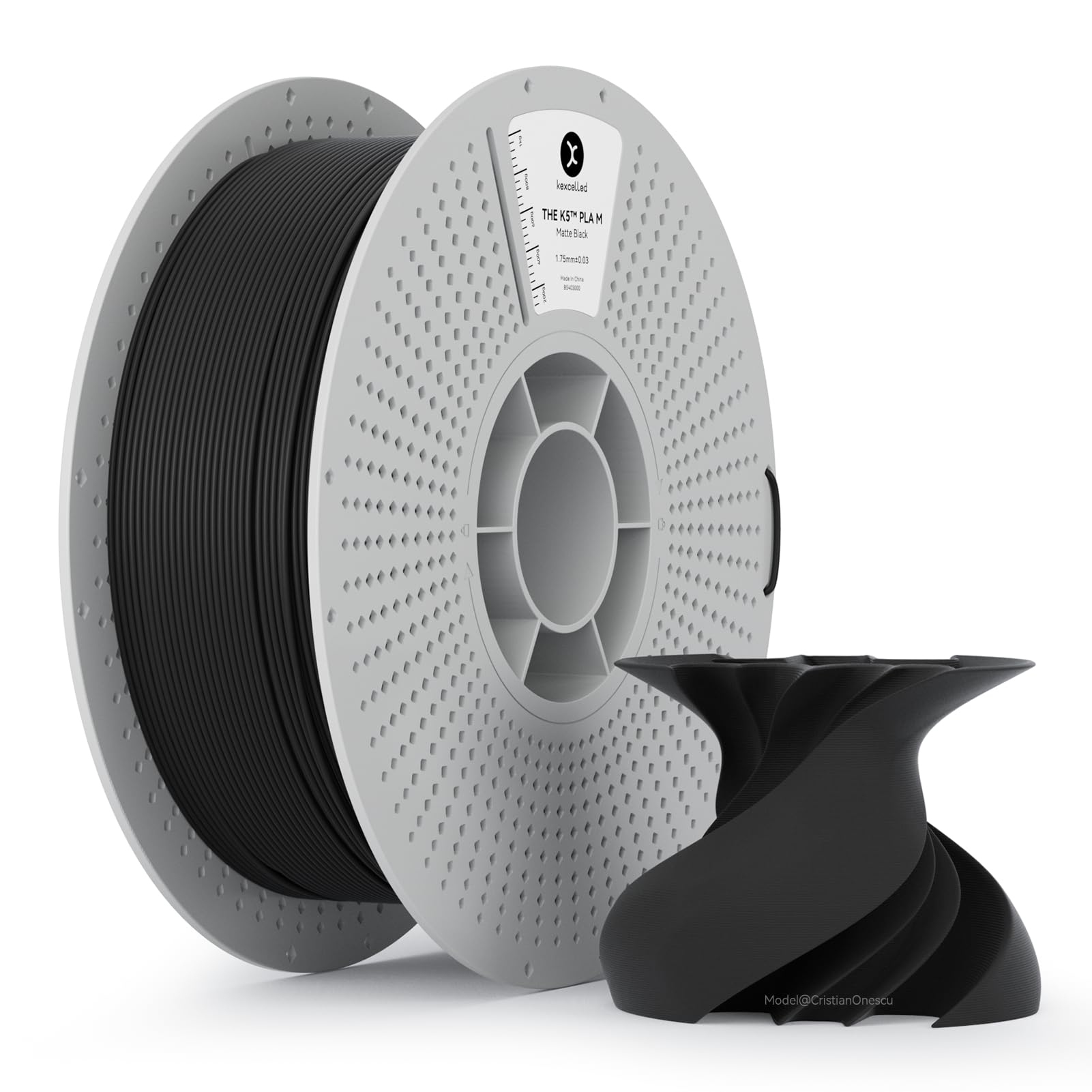 kexcelled Matte PLA Filament 1.75mm,Matte Black PLA 3D Printer Filament 1kg Reusable Spool (2.2lbs) with +/-0.03mm Accuracy,Upgr