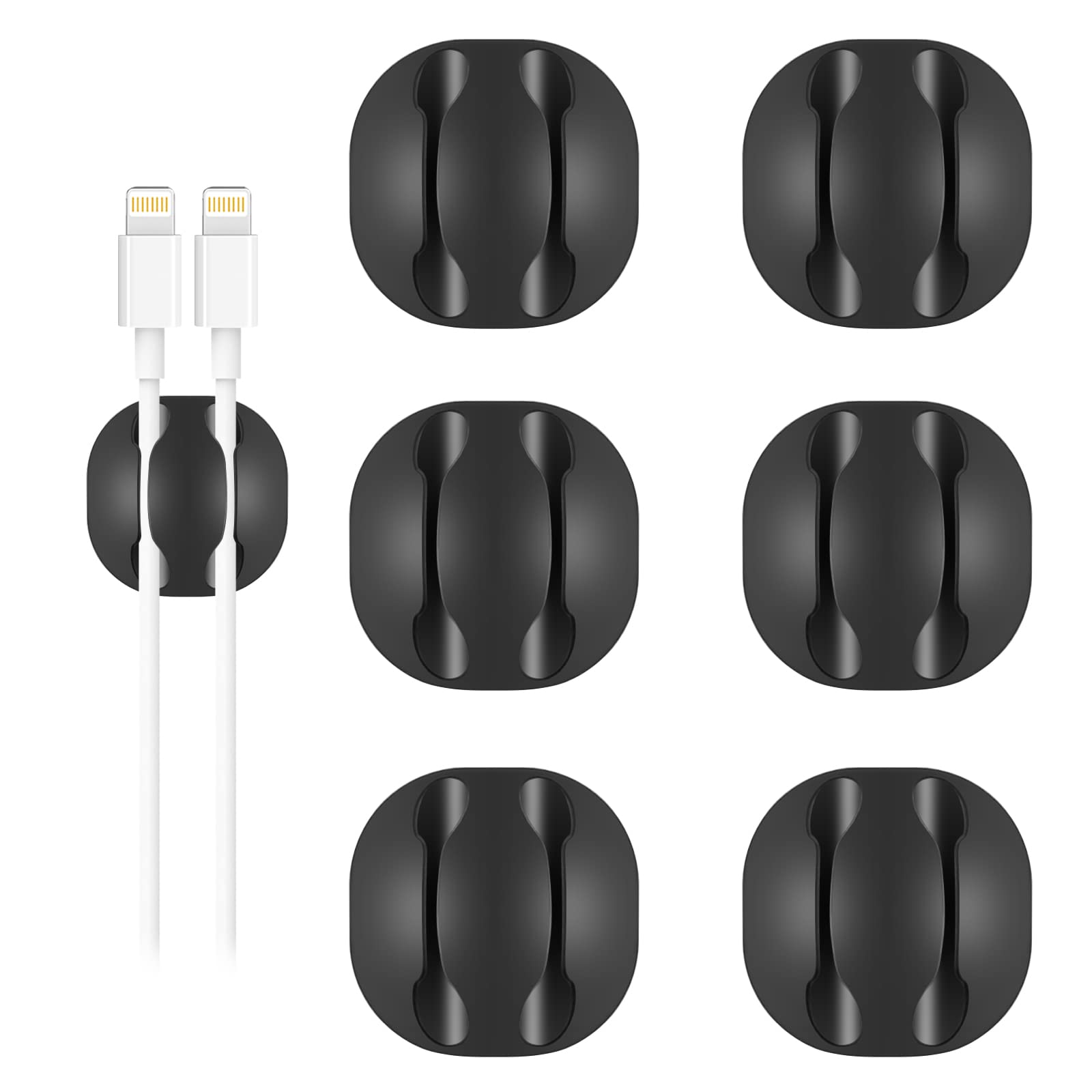 Shintop Cable Clips, 6 Pack Black Double Cord Holder Adhesive Cable Management Wire Organizer For Organizing Desk Nightstand Car