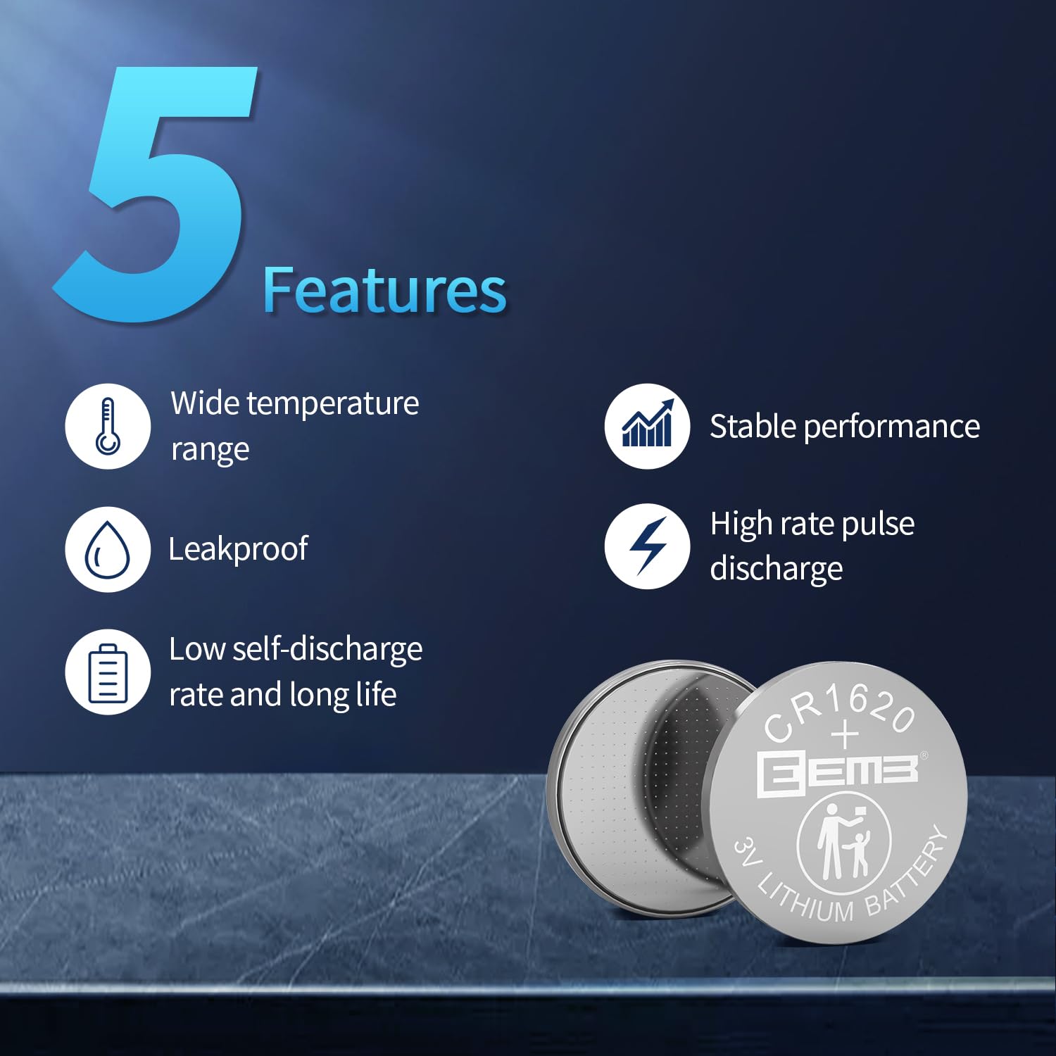 Eemb Cr1620 Battery 5-Pack Cr1620 3V Lithium Battery Button Coin Cell Batteries 1620 Batteries 70Mah Ecr1620, Dl1620 For Watch,