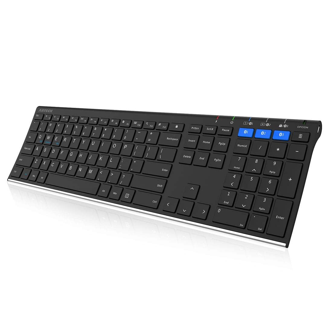 Arteck Hb192 Universal Bluetooth Keyboard Multi Device Stainless Steel Full Size Wireless Keyboard For Windows Ios Android Compu