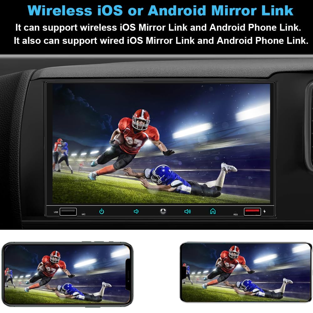 Double Din Car Stereo For Wireless Apple Carplay&Android Auto,7Inch Touch Screen Car Audio Compatible Voice Control/Backup Camer