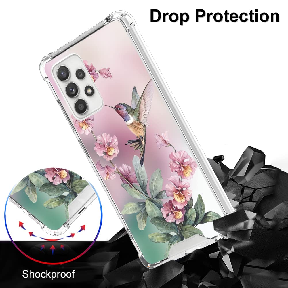 Ook Clear Case Compatible With Samsung Galaxy A52 5G, Pink Hummingbird Pattern Flexible Tpu Shockproof Anti Scratch Bumper Trans