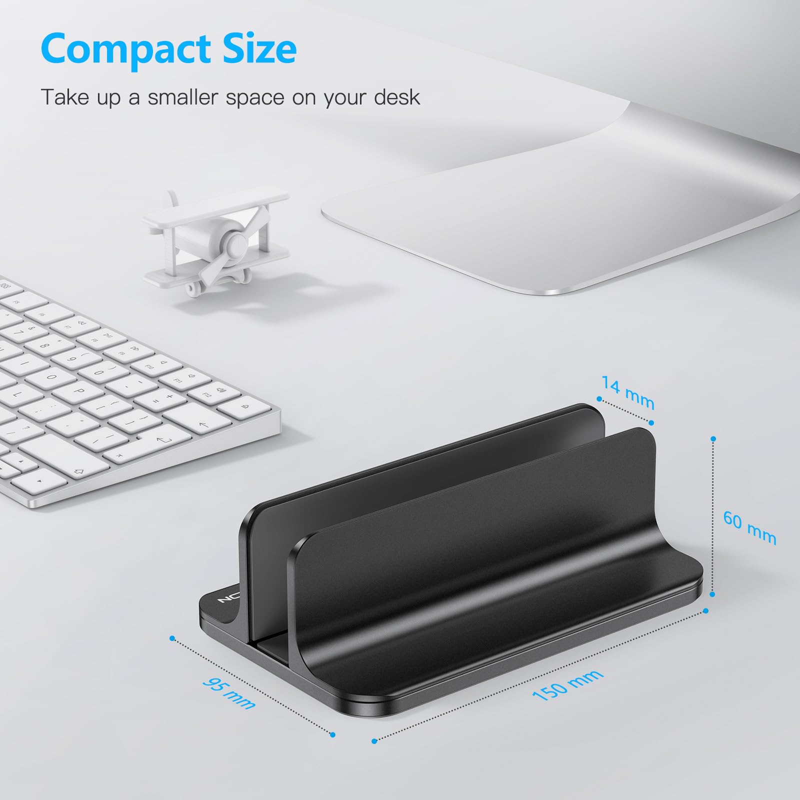 Omoton Vertical Laptop Desktop Stand Holder With Adjustable Dock Size, Aluminum , Fits All Macbook, Surface, Chromebook And Gami