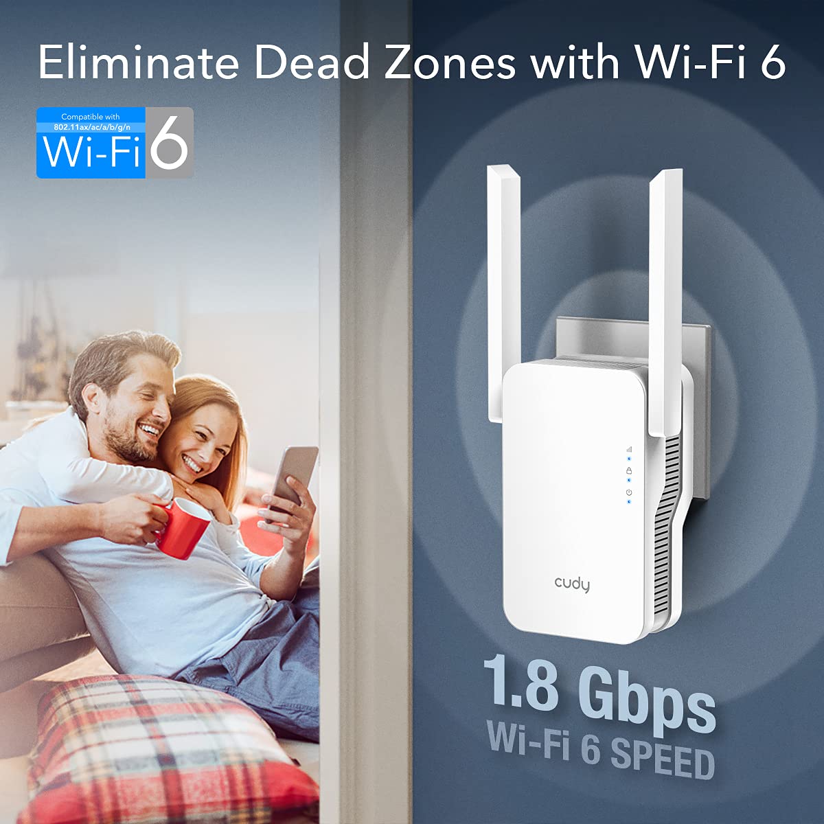 Cudy New Ax1800 Mesh Wifi 6 Extender Internet Booster, Wifi 6 Range Extender Covers Up To 2000 Sq.Ft And 30 Devices, Dual Band R