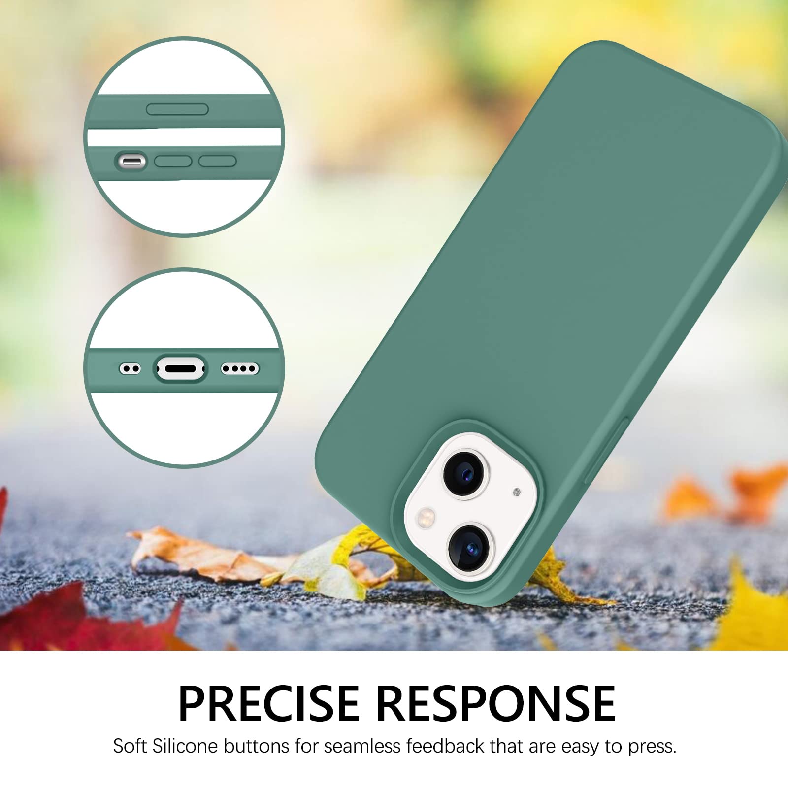 GUAGUA iPhone 13 Mini Case Liquid Silicone Shockproof with Microfiber Lining Pine Green 5.4 Inch