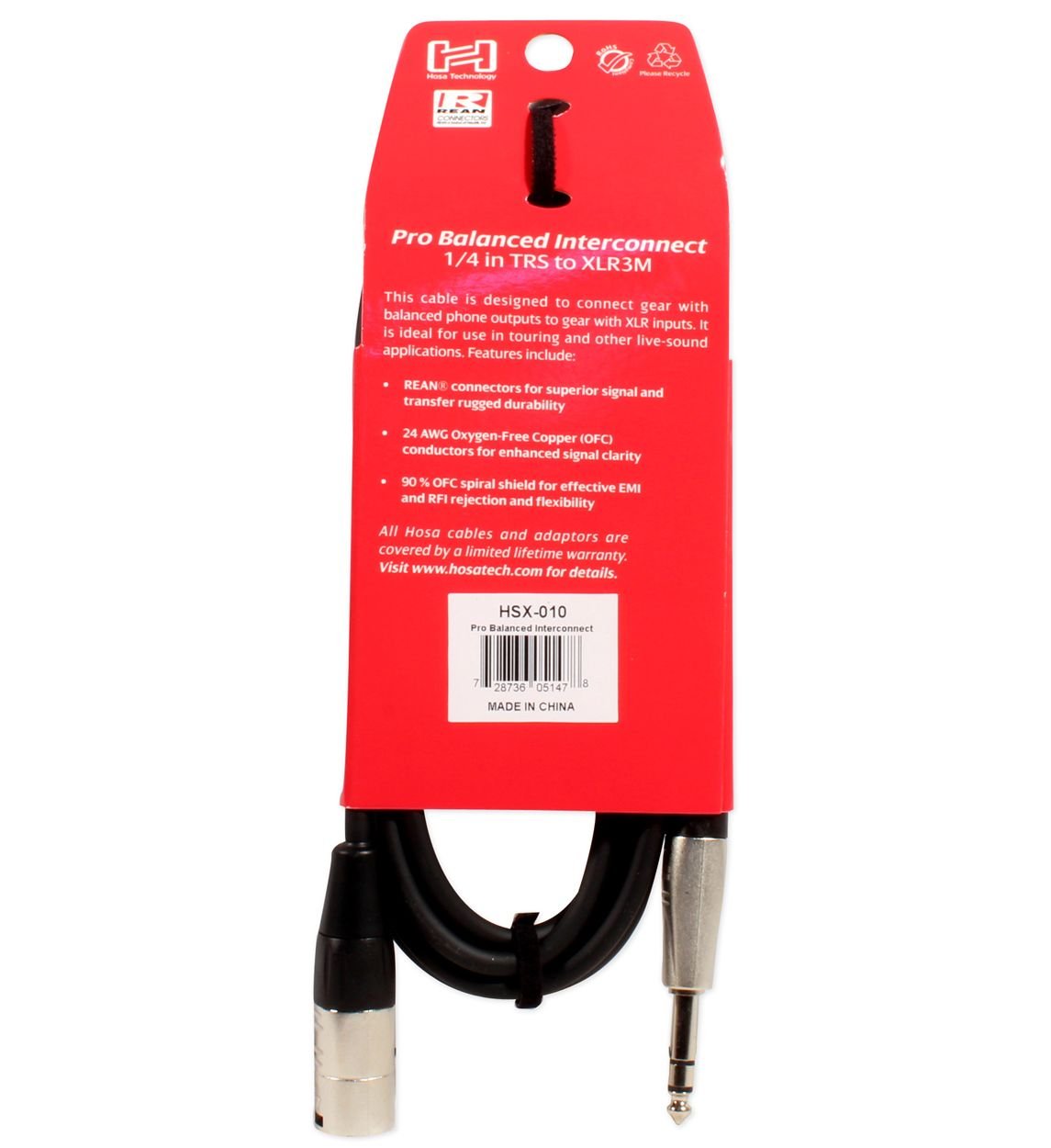 Hosa Hsx 010 Pro Balanced Interconnect   Rean 1/4 Inch Trs Male To Xlr3 Male   10 Foot