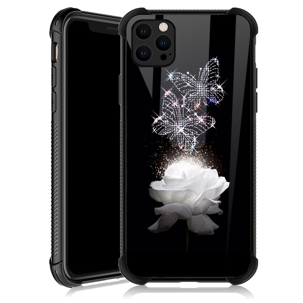 Zhegailian Case Compatible With Iphone 13 Mini,White Rose Butterfly 13 Mini Cases For Girls,Reinforced Corners Soft Tpu Bumper S