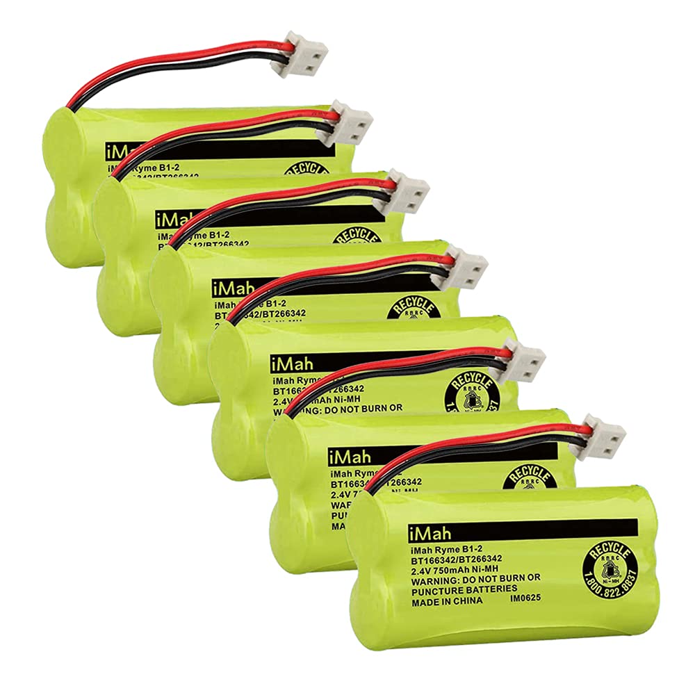 Imah Bt166342/Bt266342 2.4V 750Mah Ni Mh Battery Compatible With Bt283342 Bt266342 Vtech Cs6114 Cs6429 Cs6719 2 At&T El5210 El51203 Telephone, 6 Pack