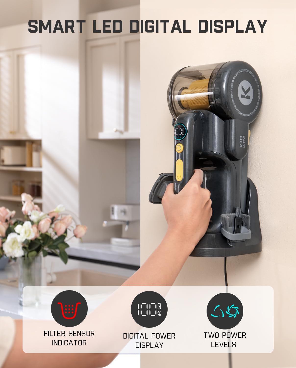 Fanttik Fold V10 Ultra Deluxe Handheld Vacuum Cordless, 17Kpa Suction Power, Charging Base, Pivot Nozzle, Up To 35 Mins Runtime,