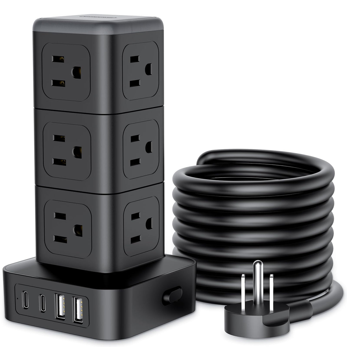 Ntonpower Power Strip Tower, 1080J Surge Protector Tower, 12 Outlets & 4 Usb (2 Usb C), 10 Ft Flat Plug Extension Cord, 1625W/13