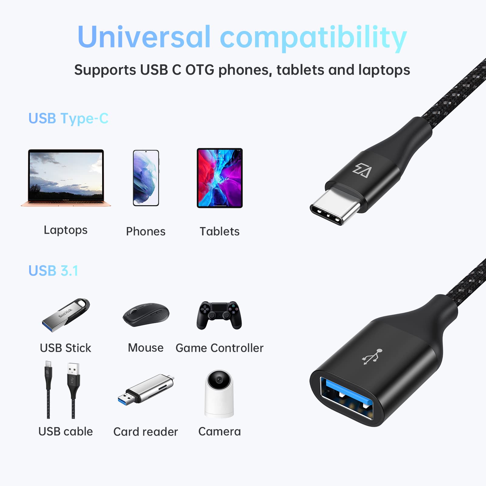TeleAdapt USB C to USB Adapter 3.1 Gen2 OTG 10Gbps Black C0401B