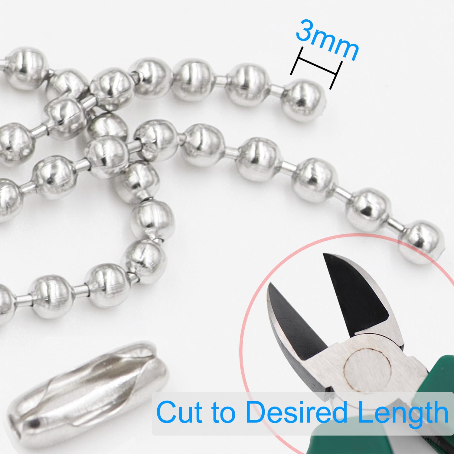 120 Inch Ceiling Fan Pull Chain, Pull Chain Extension For Ceiling Fans And Light Fixture, Rust Proof Stainless Steel 3Mm Beaded